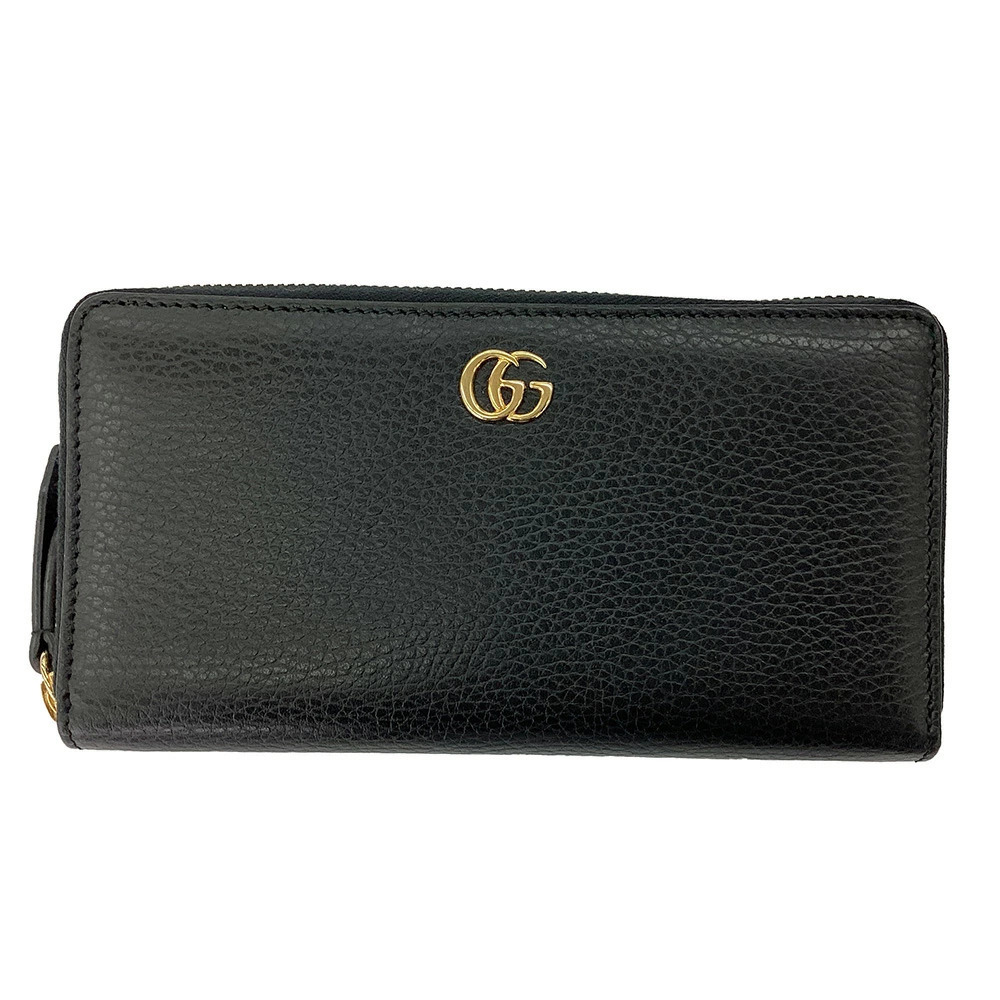 GUCCI Zip Around Wallet GG Marmont Leather Black Long